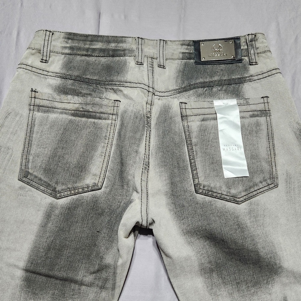 Ferrari Massari Mens Grey Distressed Biker Moto Jeans Ripped Denim Size 34x32 - Picture 5 of 12